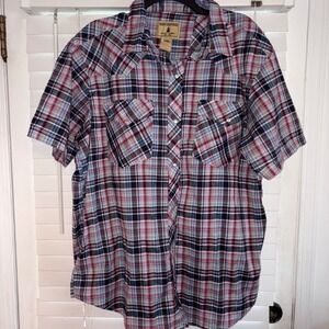 North Westwood Mens 2XL Plaid Western Short Sleeve Button‎ Up Shirt
